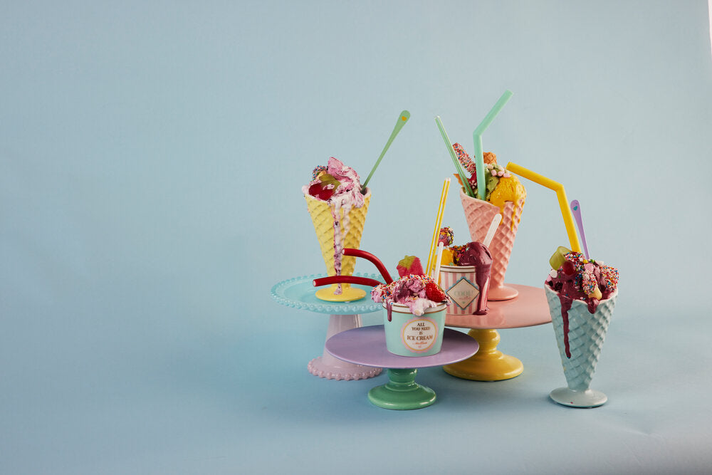 Ice Cream Stripe skåle m/skeer, 4 stk. - Multi